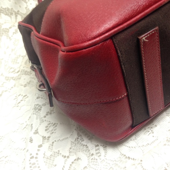 Prada Brown Canvas -Red Leather Trim Shoulder Bag - Picture 9 of 16